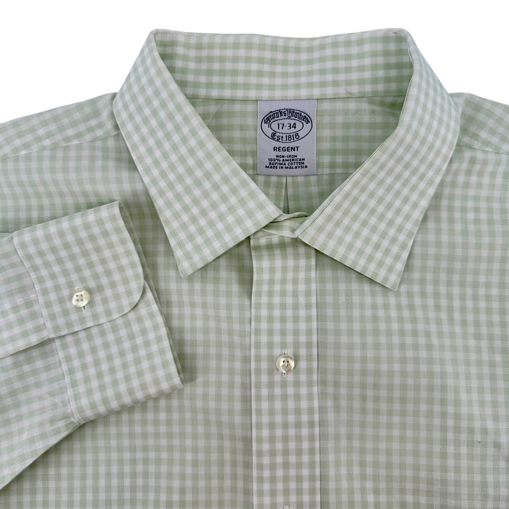 Brooks Brothers Mens 17-34 Regent Fit Non-Iron Supima Cotton Gingham Shirt Green